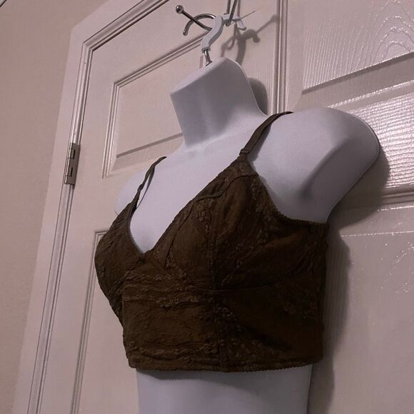 Free People Large Forest Green Bralette Floral Lace - Picture 3 of 5